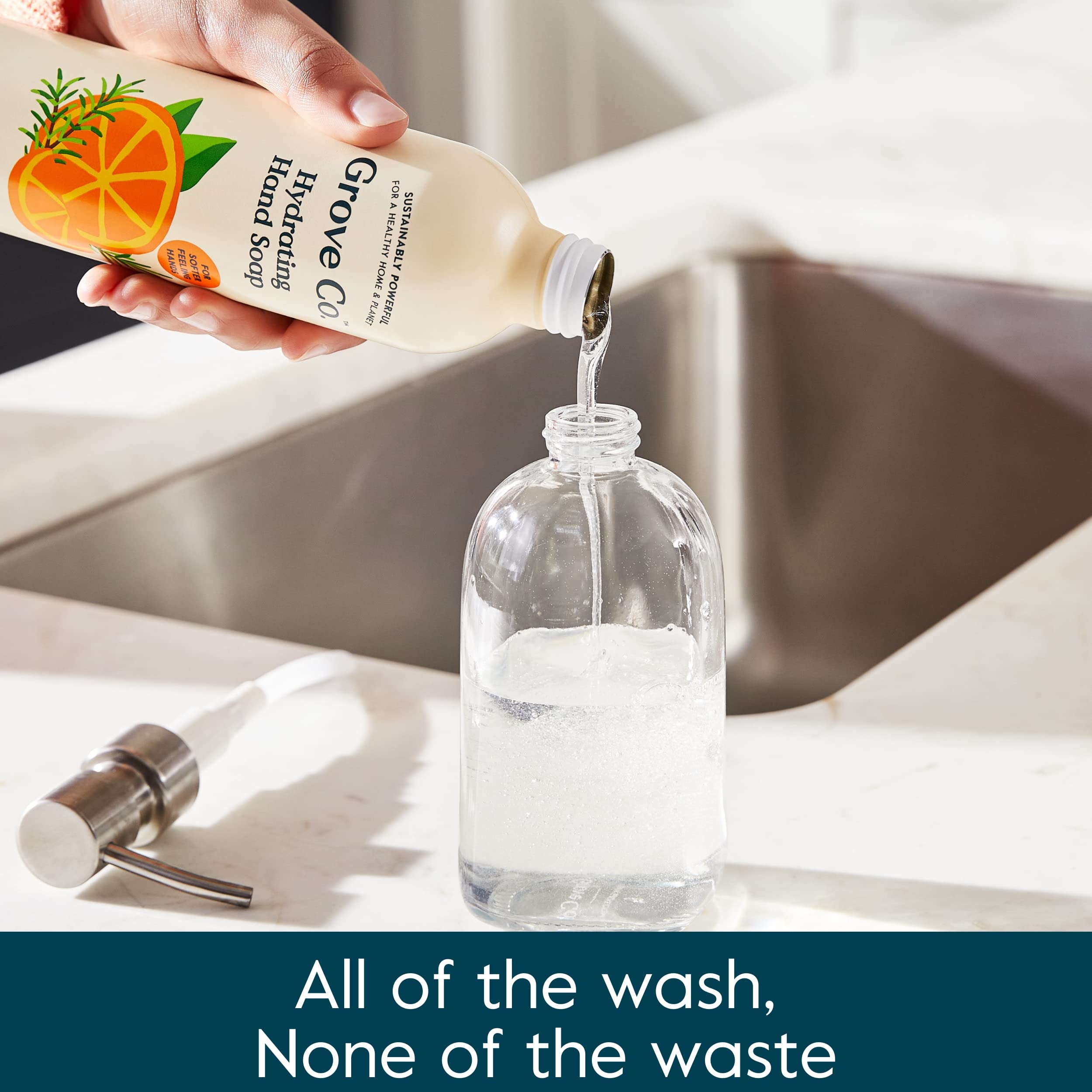 Grove Co orange rosemary refill highlights uplifting scent and plant-based cleansing