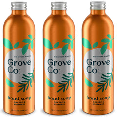 Grove Co hydrating hand soap refill in aluminum can reduces plastic waste.