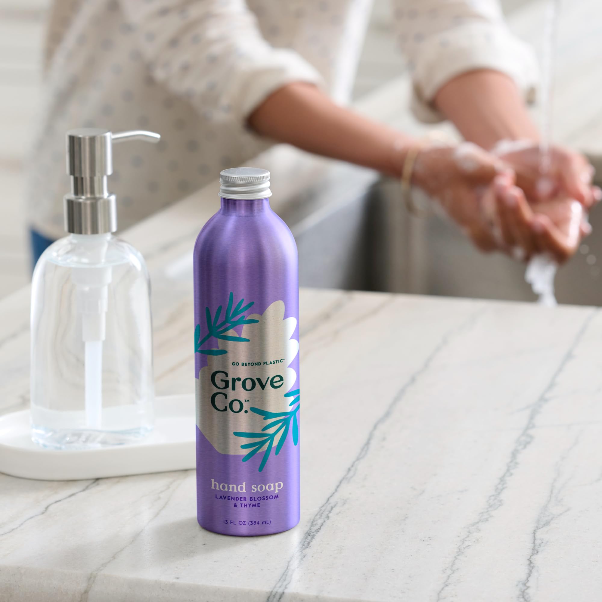 Grove Co lavender-thyme fragrance scent evokes natural aromatics for refreshing hand washing.