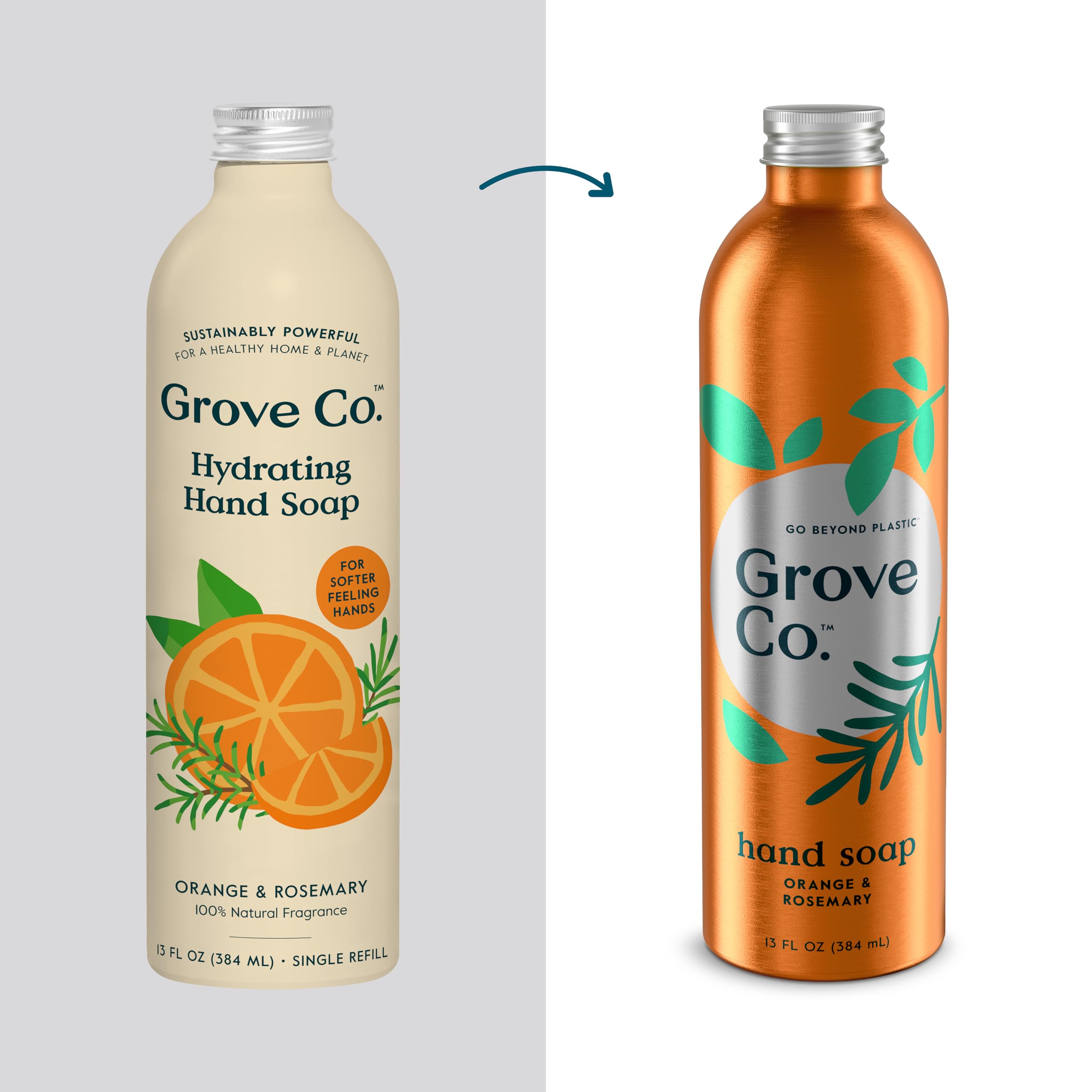 Grove Co refill packaging with aluminum box and kraft paper highlights plastic-free solution.