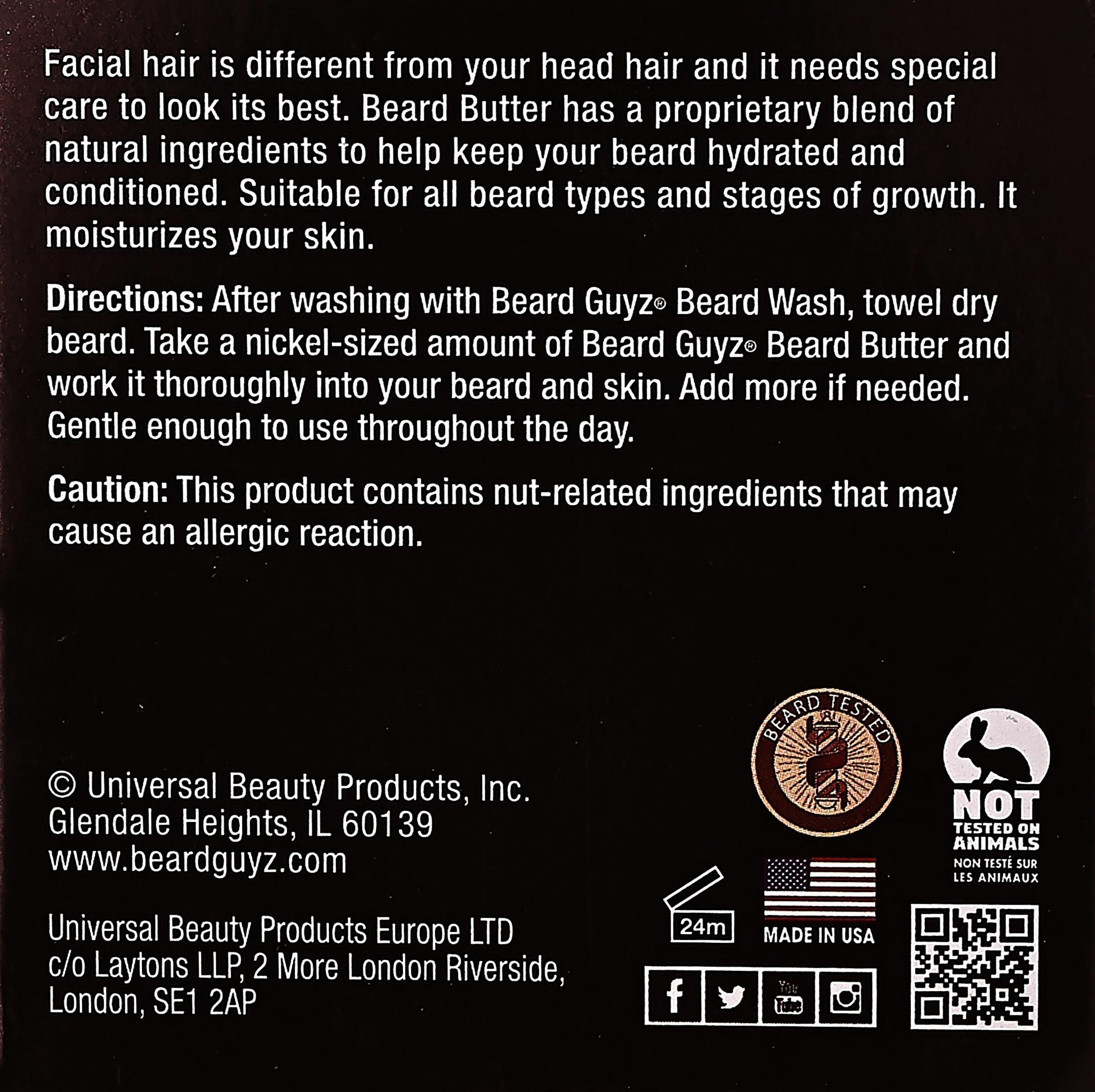Grow Alpha Beard butter USA-made label close-up.