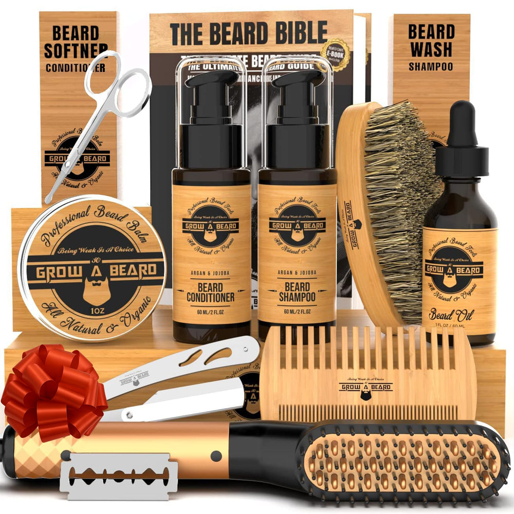 GROW ALPHA BEARD straightener kit box open for quick grooming routines