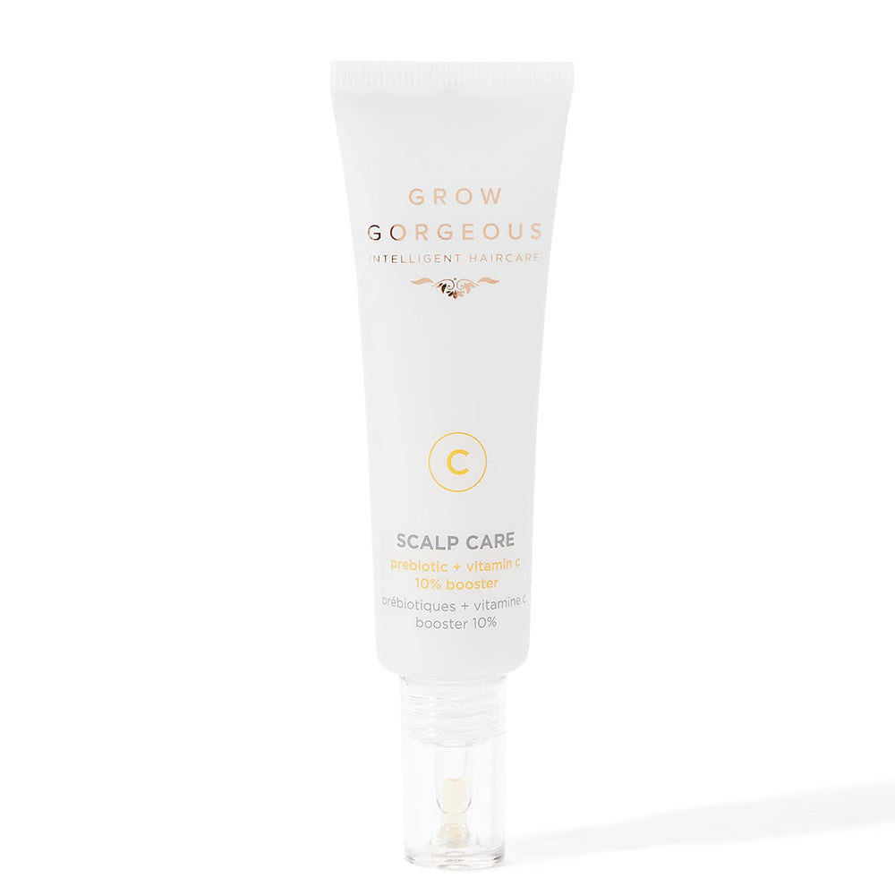 Grow Gorgeous scalp booster front packaging showing bottle and label for energizing scalp care