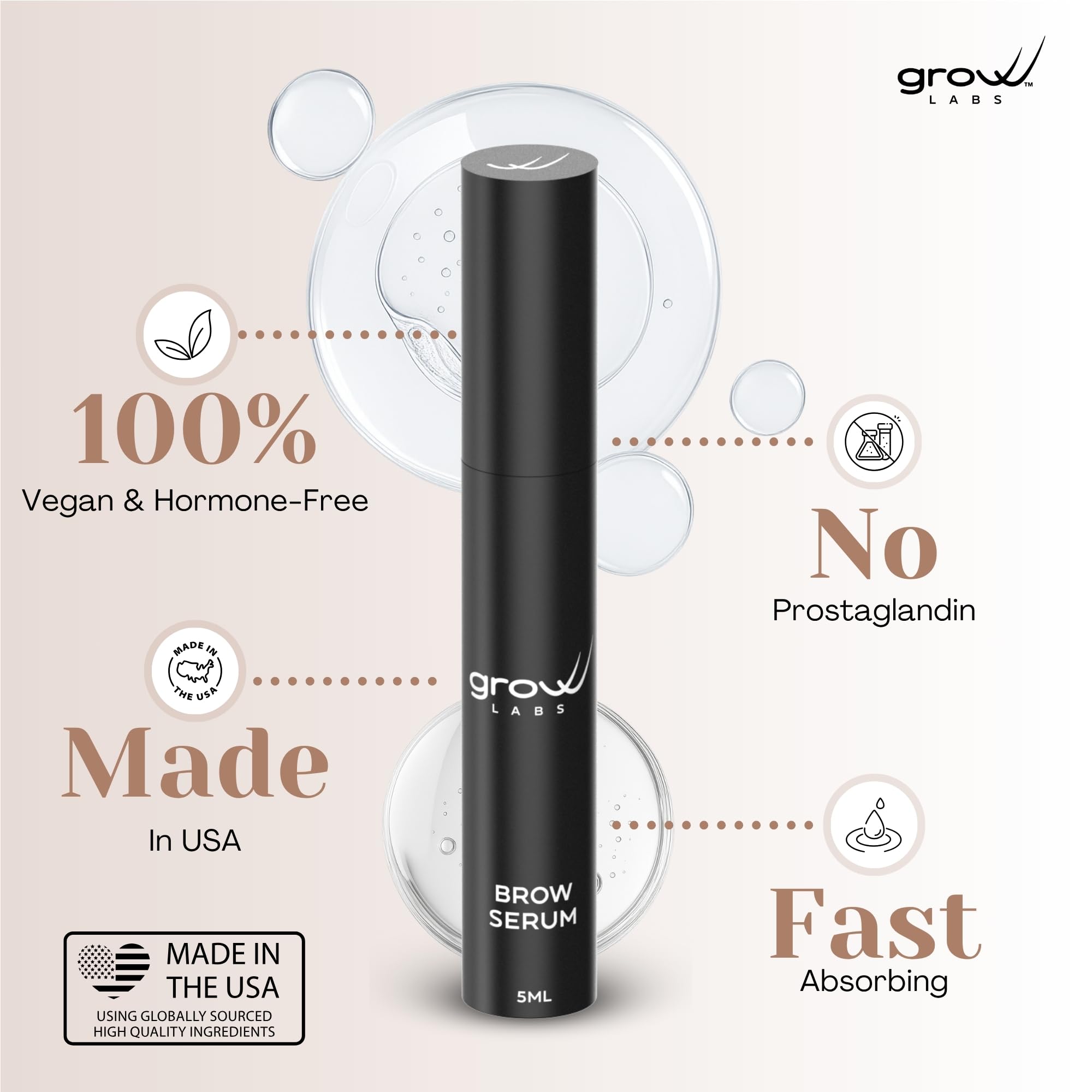 Grow Labs Eyebrow Growth Serum made in USA label signals quality