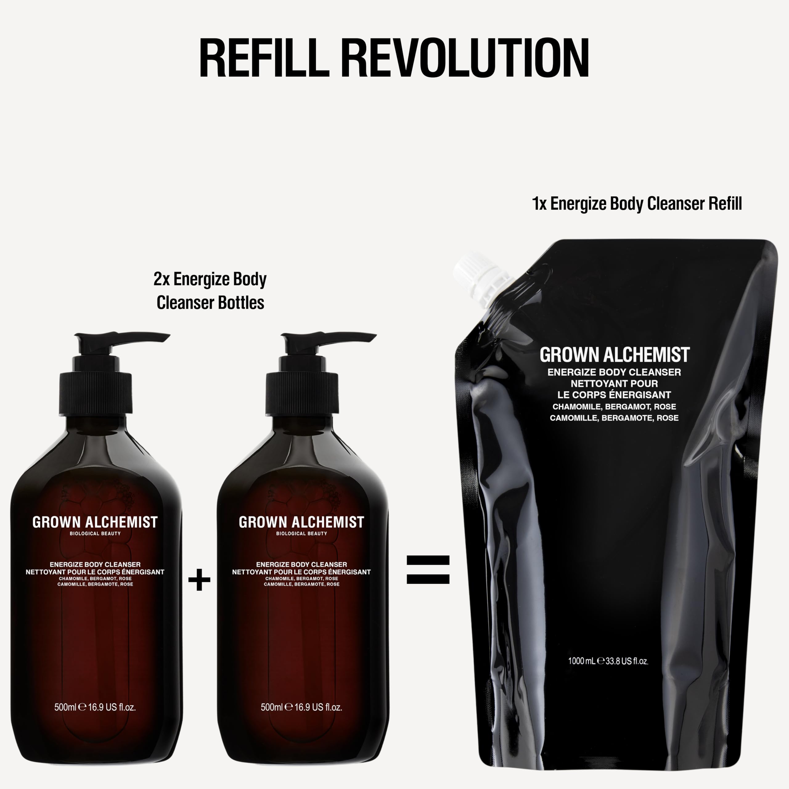 Grown Alchemist Energize Body Cleanser 500ml packaging on shelf.