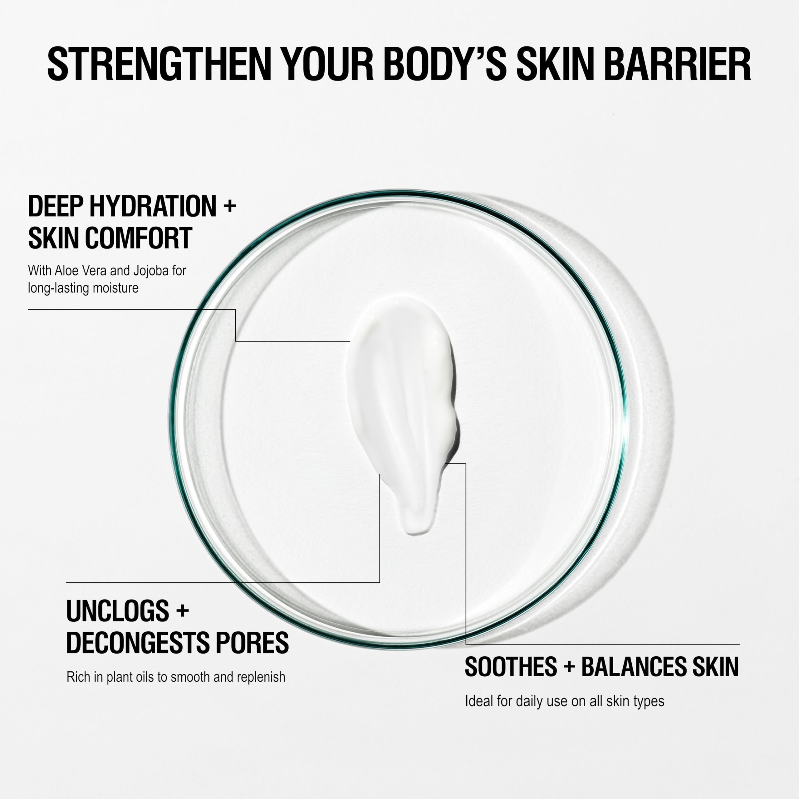 Natural ingredients highlight Aloe and Vitamin E for nourishing skin hydration
