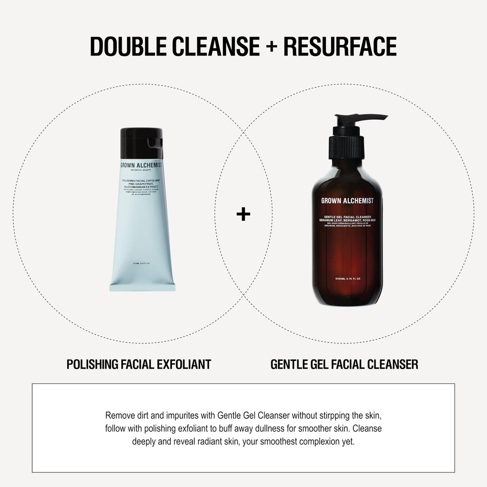 Grown Alchemist Polishing Exfoliant on bathroom shelf for routine skincare