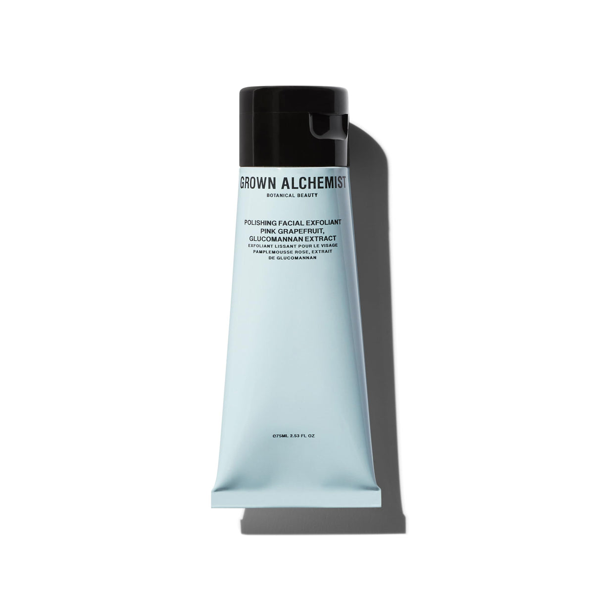 Grown Alchemist Polishing Exfoliant bottle closeup for daily glow and smooth skin