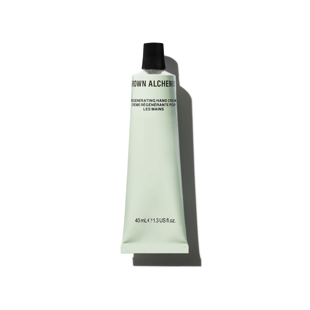Grown Alchemist Regenerating Hand Cream bottle closeup showing premium packaging and non-greasy formula