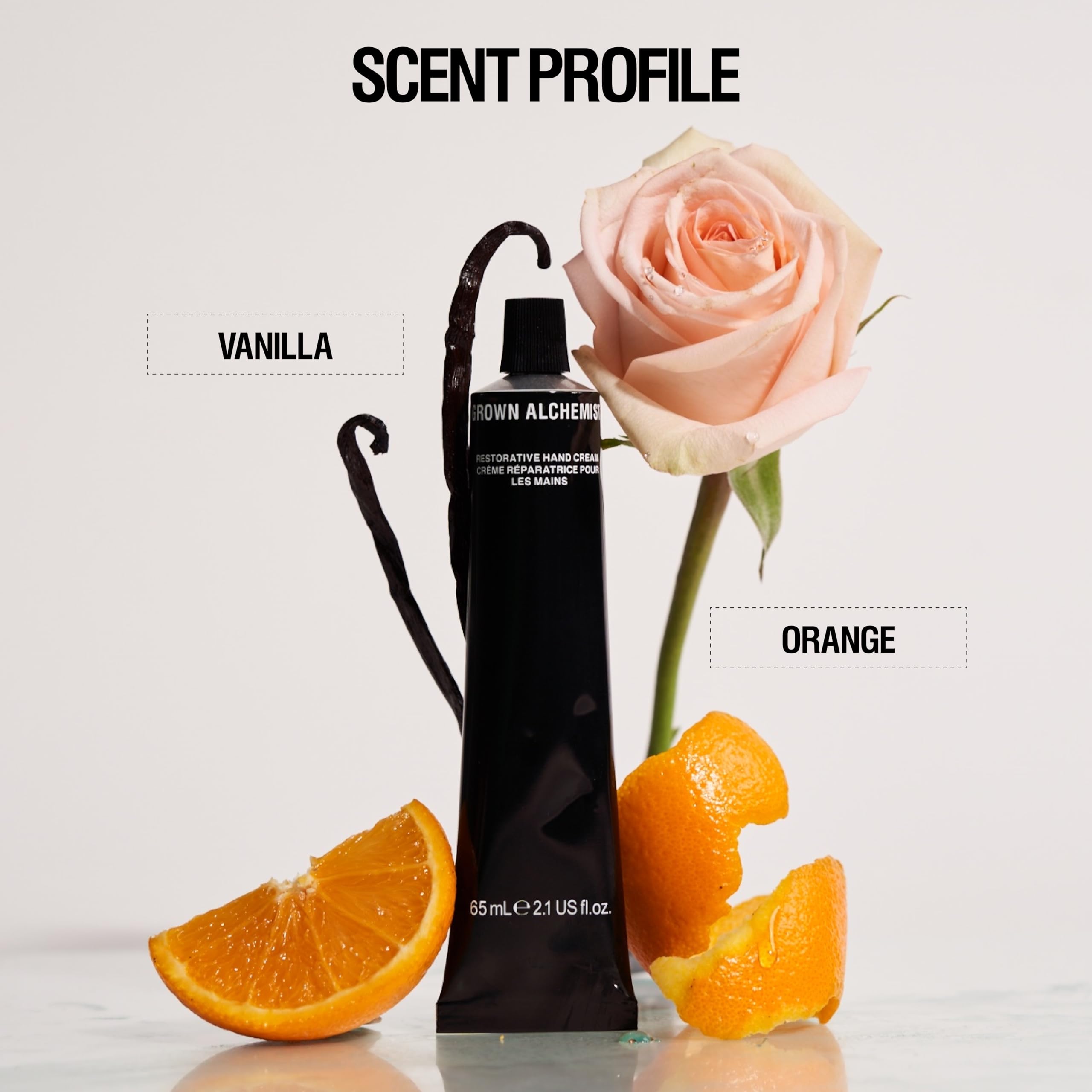 Grown Alchemist vanilla-orange scent close-up highlighting calming aroma.