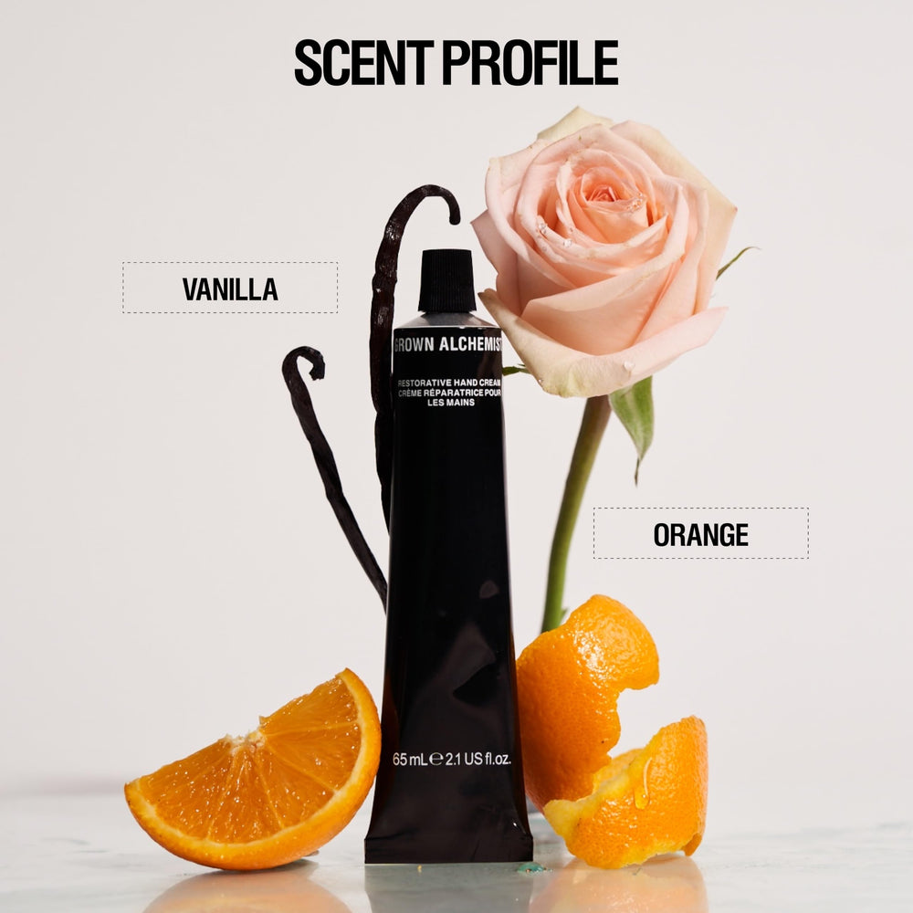 Grown Alchemist vanilla-orange scent close-up highlighting calming aroma.