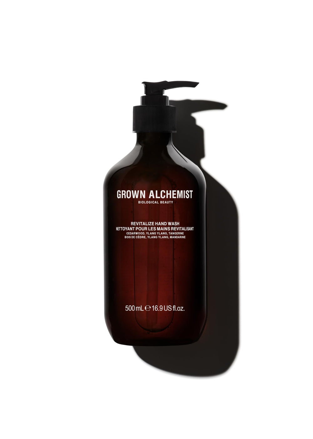 Grown Alchemist Revitalize Hand Wash bottle showcases hydrating formula for sensitive skin.