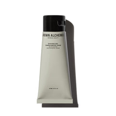 Grown Alchemist Shaving Gel sandalwood-sage bottle close-up highlighting hydrating formula
