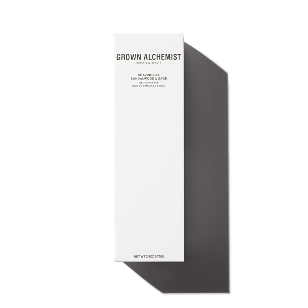 Grown Alchemist Shaving Gel sandalwood-sage vegan cruelty-free badge visible
