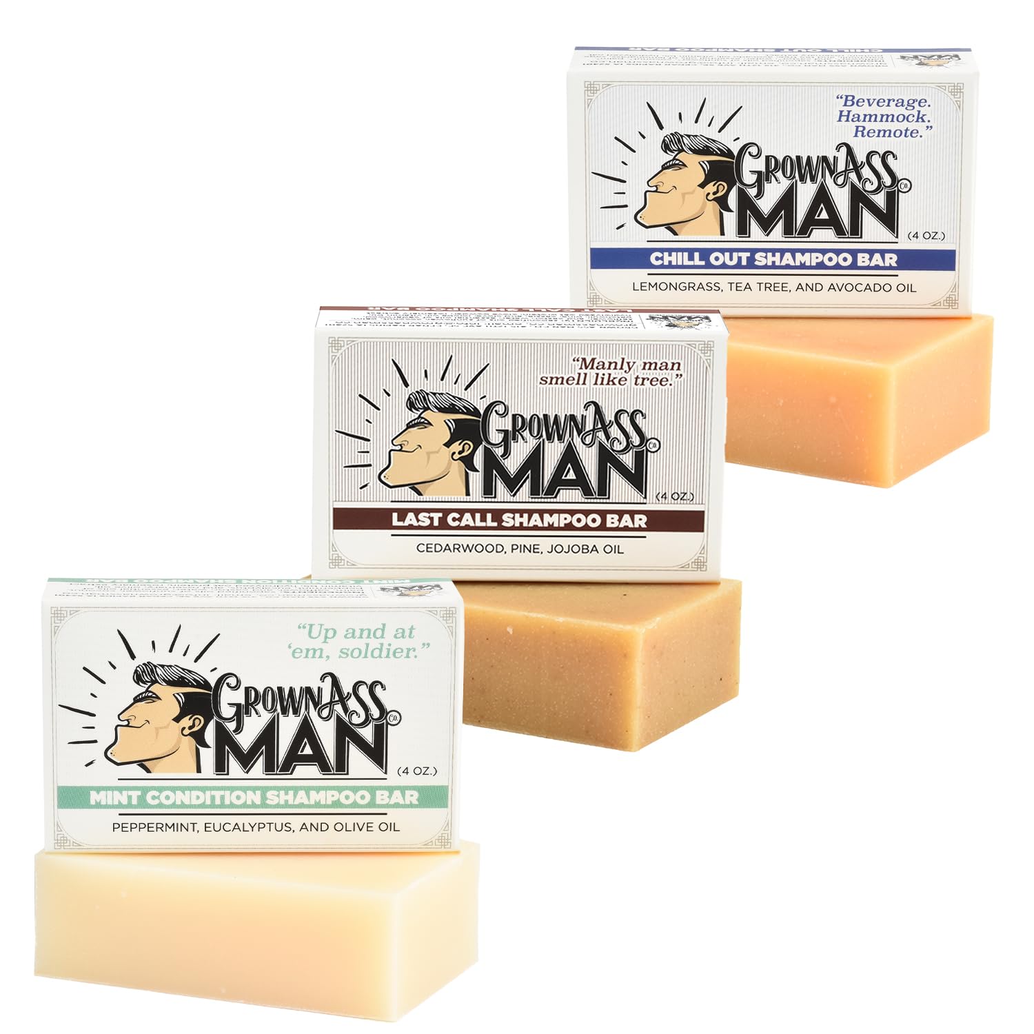 Grown Ass Man Co. solid shampoo bar with rich lather for hair and scalp conditioning