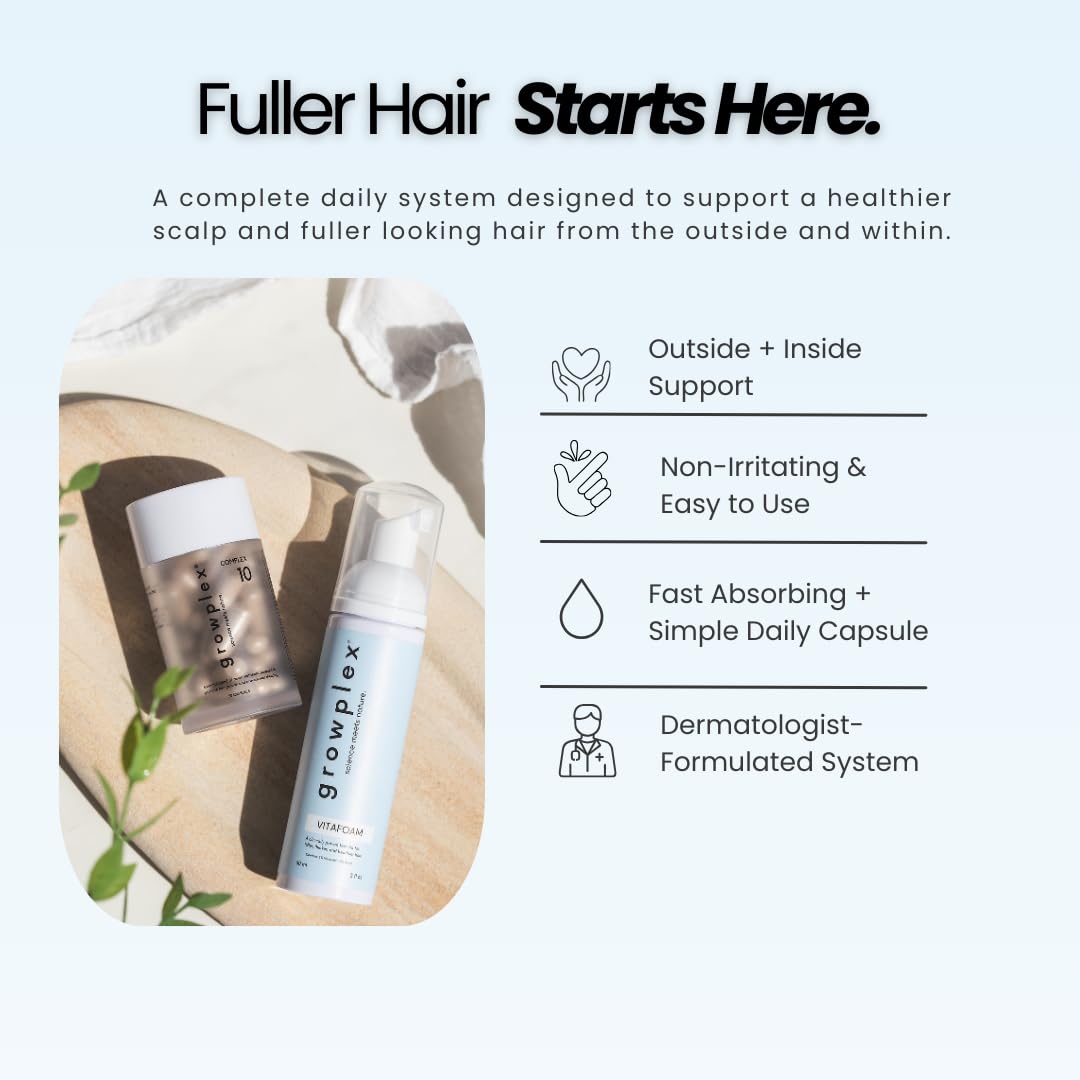 Applying Growplex Vitafoam to scalp for refreshed balance and comfort