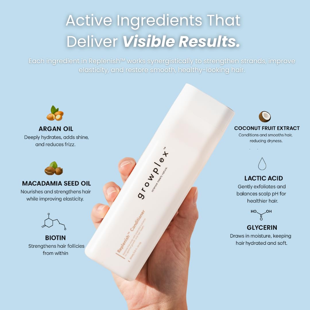 Growplex ingredients shot with argan and macadamia for nourishing benefits