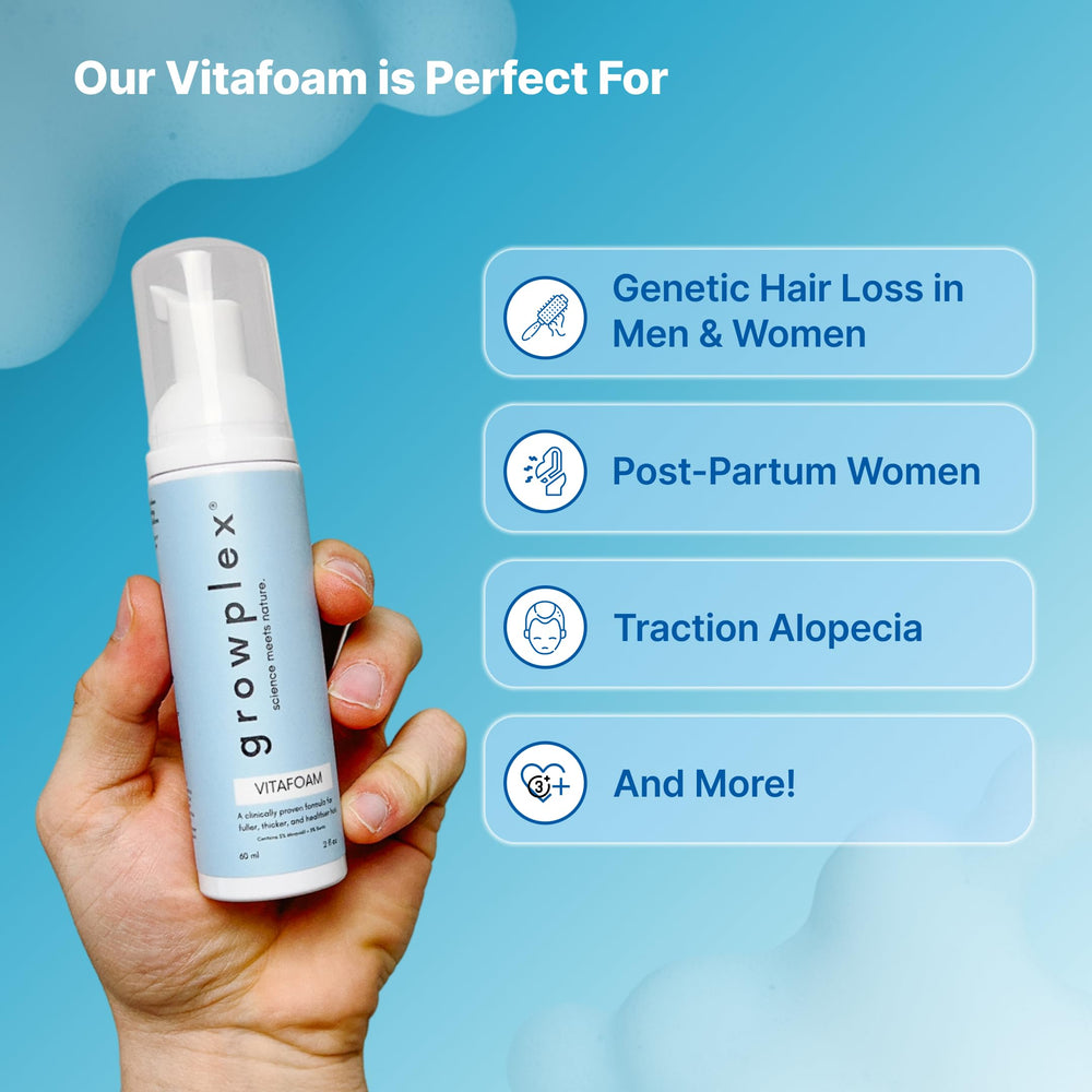 Growplex VitaFoam fragrance-sensitive formula suits sensitive scalps