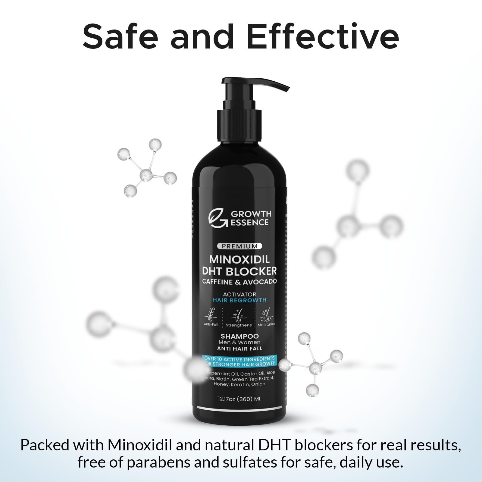 Growth Essence hydrolyzed keratin strengthens hair strands.
