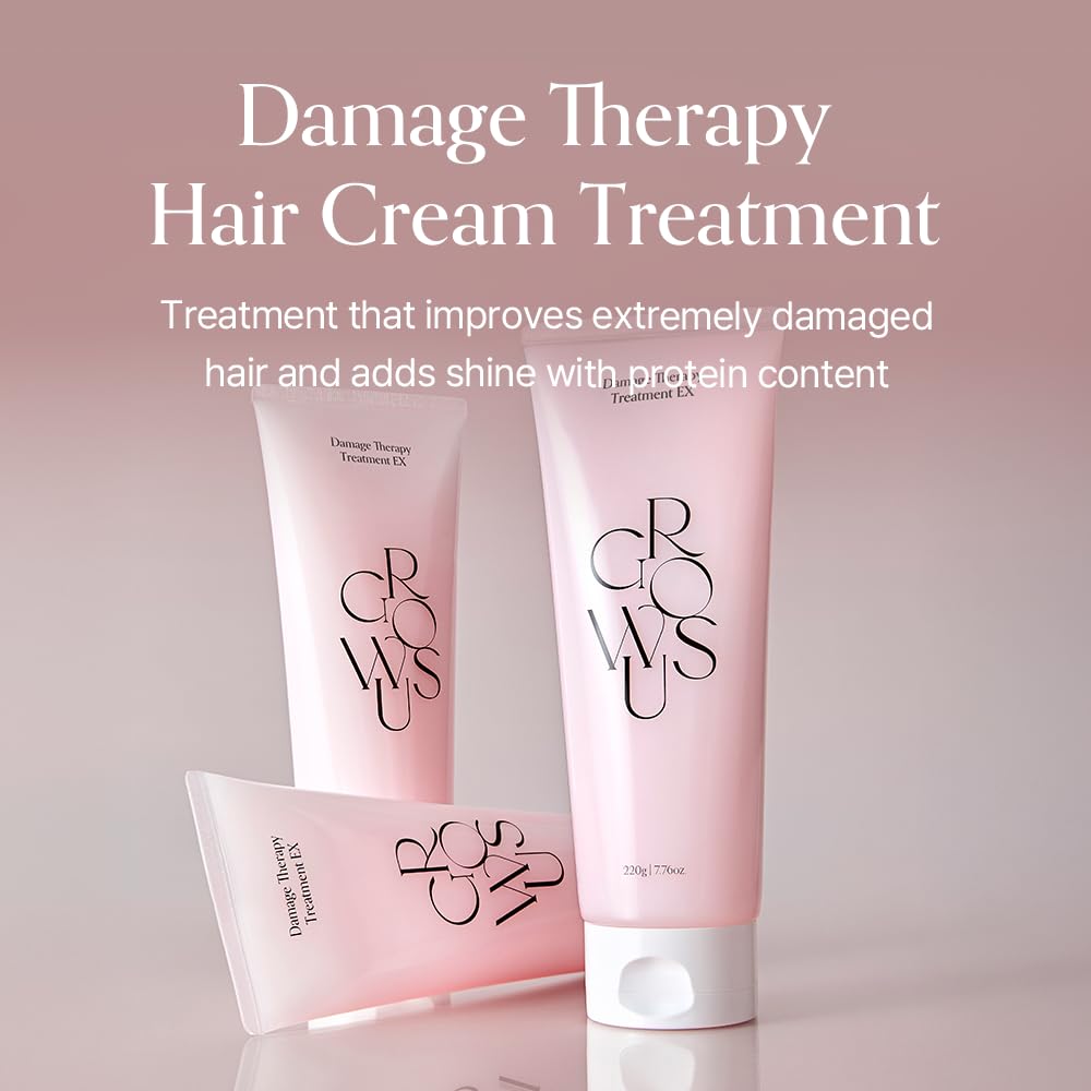 GROWUS Damage Therapy bottle back explains color-safe, sulfate- and paraben-free formula.