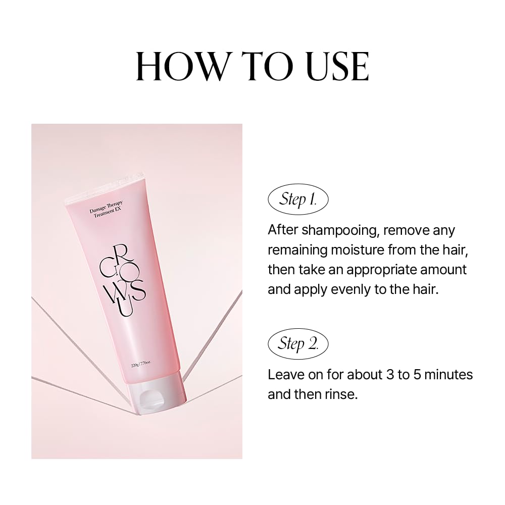 GROWUS Damage Therapy hair-application depicts wet-hair use and even distribution.