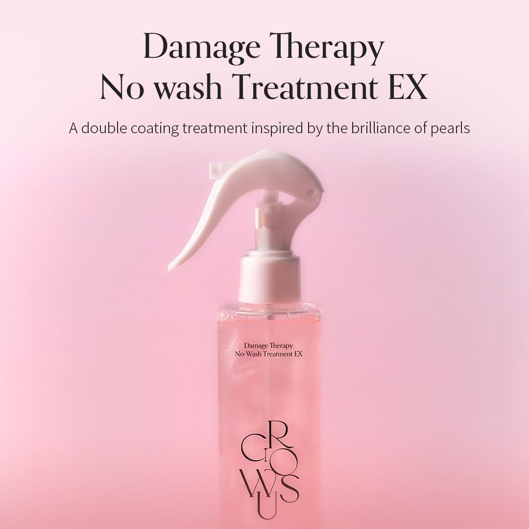 GROWUS Damage Therapy No-Wash spray shows quick, spray-on hydration and detangling.