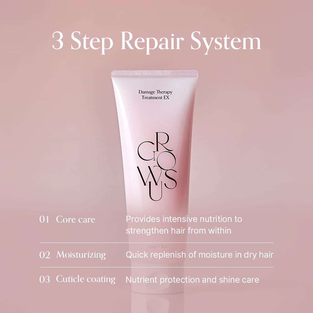 GROWUS Damage Therapy texture-serum demonstrates creamy-to-serum transition for easy detangling.