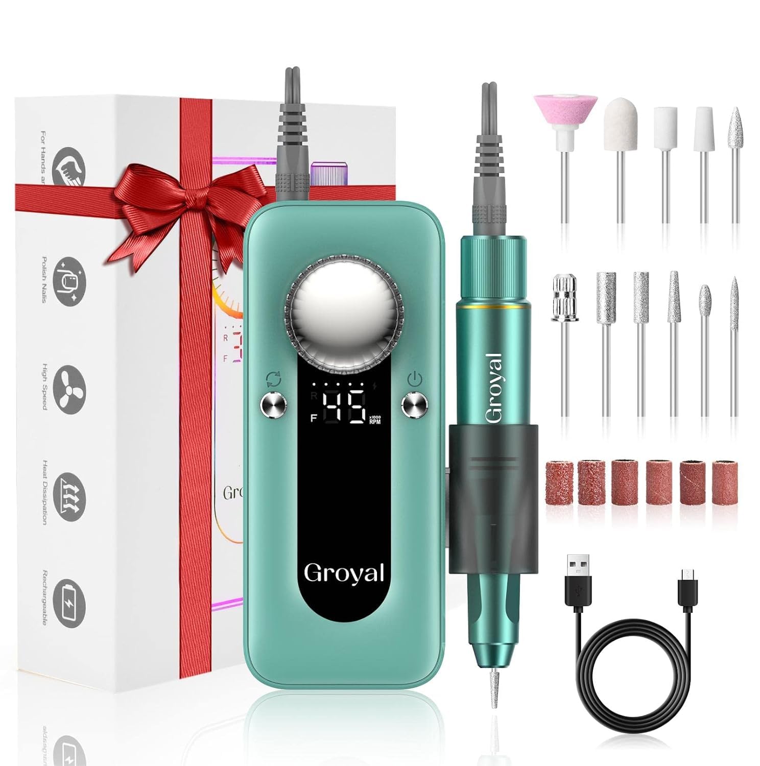 Groyal electric nail drill cordless design highlights portable performance for on-the-go manicures.