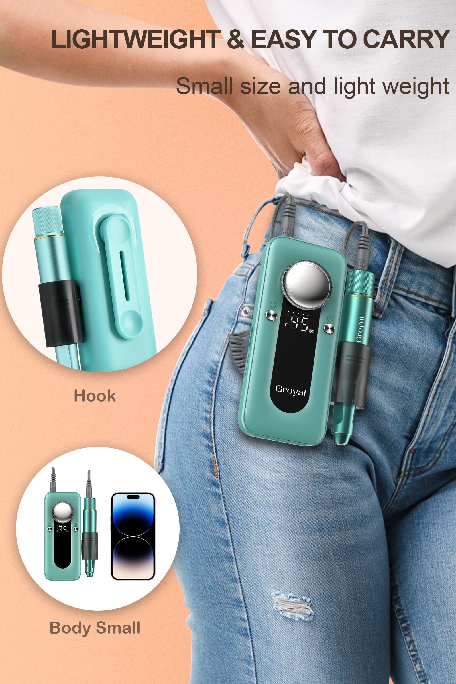 Groyal nail drill with 11 bits pack enables versatile nail art.