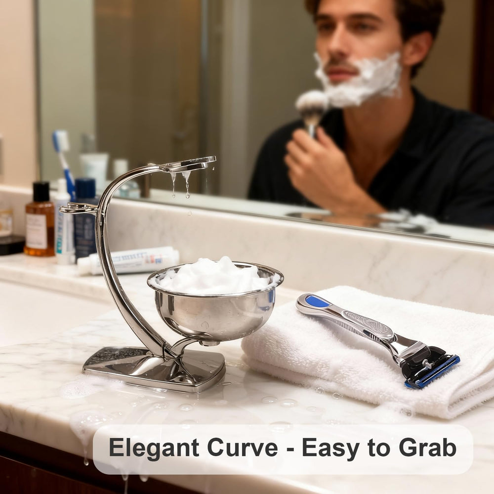 GRUTTI daily shaving ritual image highlights organized counter space.