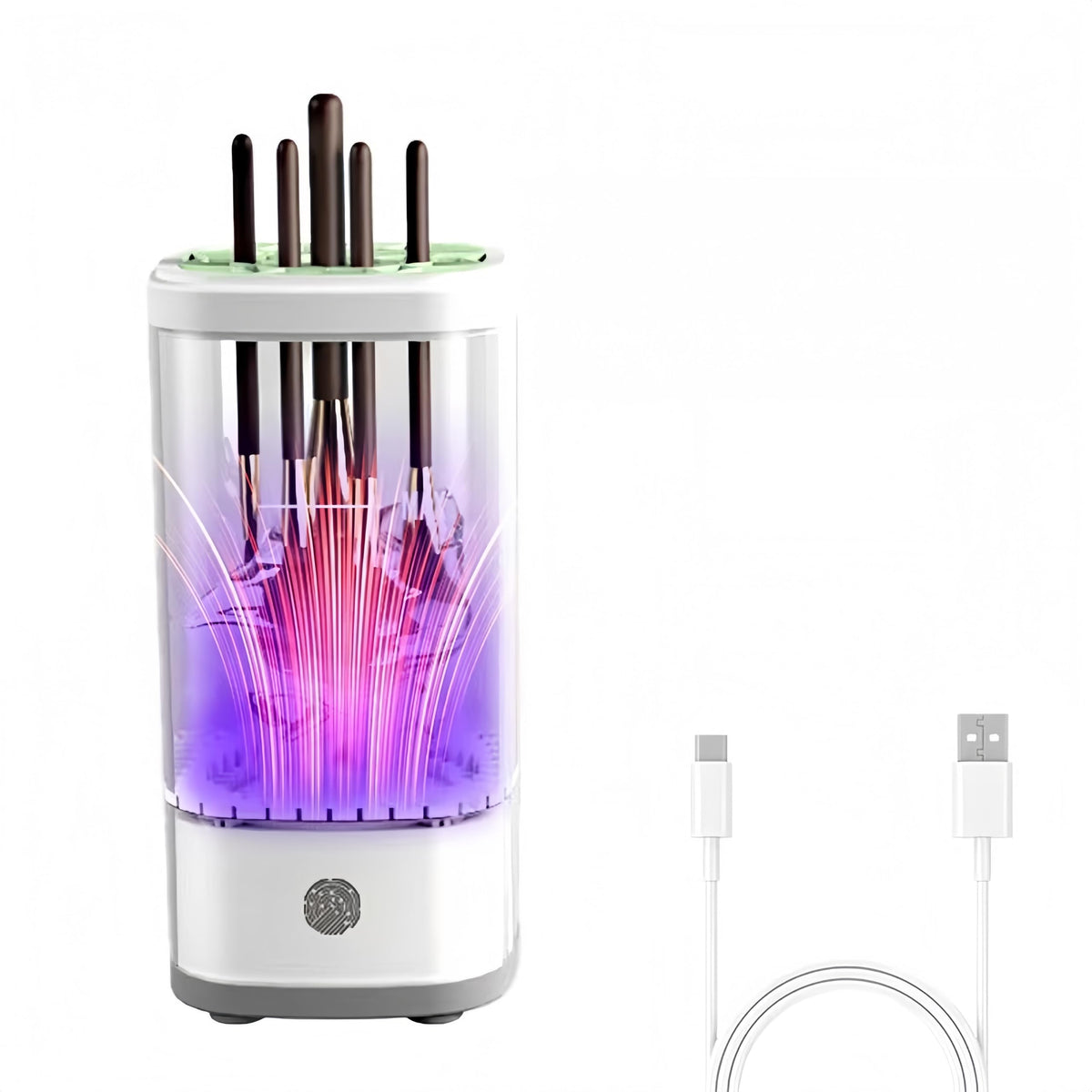 Gsiollvderbarley electric makeup brush cleaner in action, fast UV-C cleaning and drying.