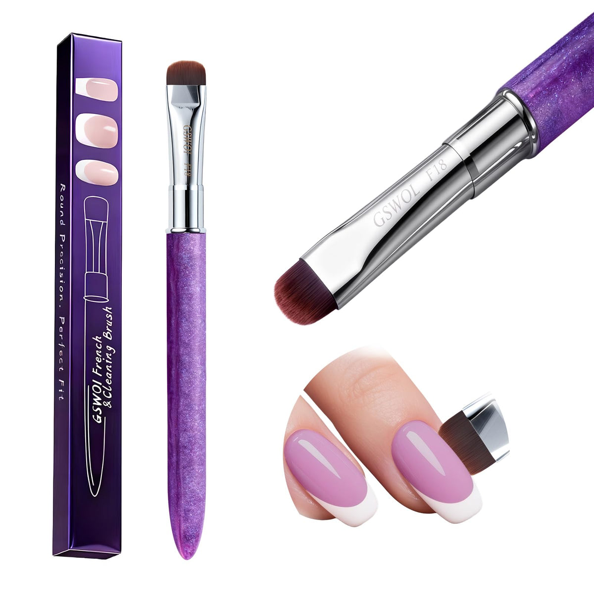 GSWOI French Tip Brush flat tongue head delivers precise smile lines for French manicures.
