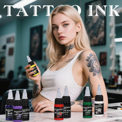 GTARTISTOO tattoo ink bottles water-based formula shown for smooth color deposition.