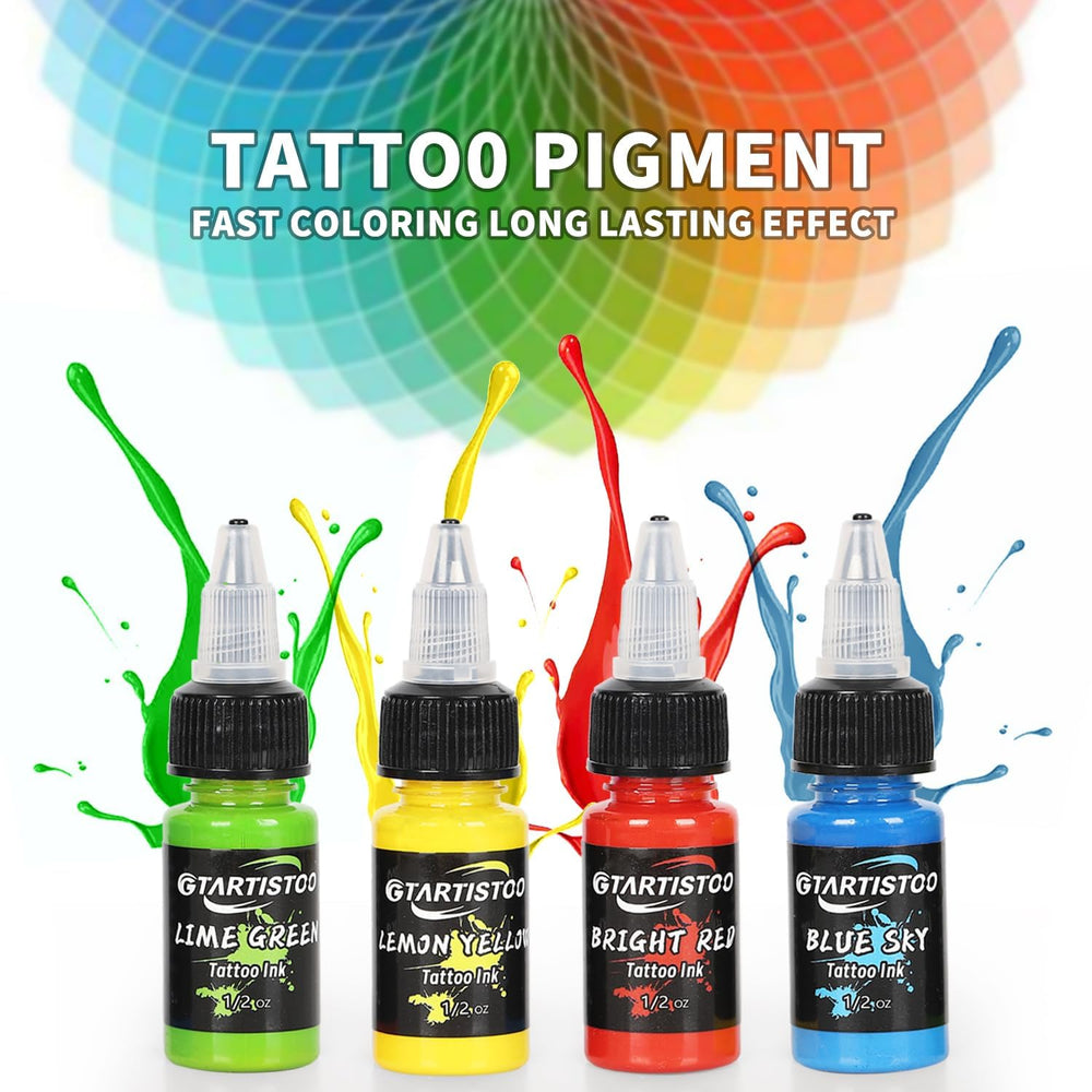 GTARTISTOO tattoo ink bottle close-up shows precise proportions for consistent application.