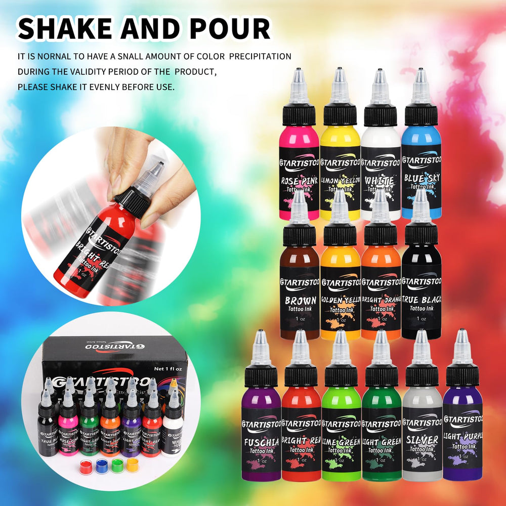 GTARTISTOO tattoo ink color swatch collection illustrates rich hues for precise linework