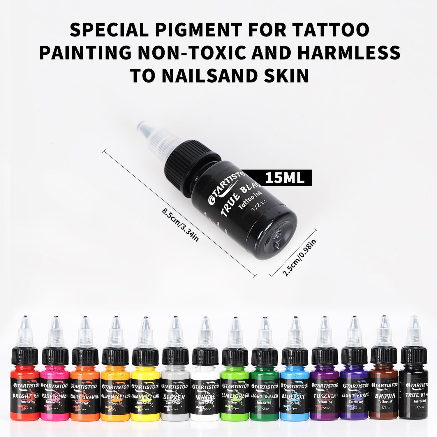 GTARTISTOO tattoo ink set highlights true black and red for bold designs.