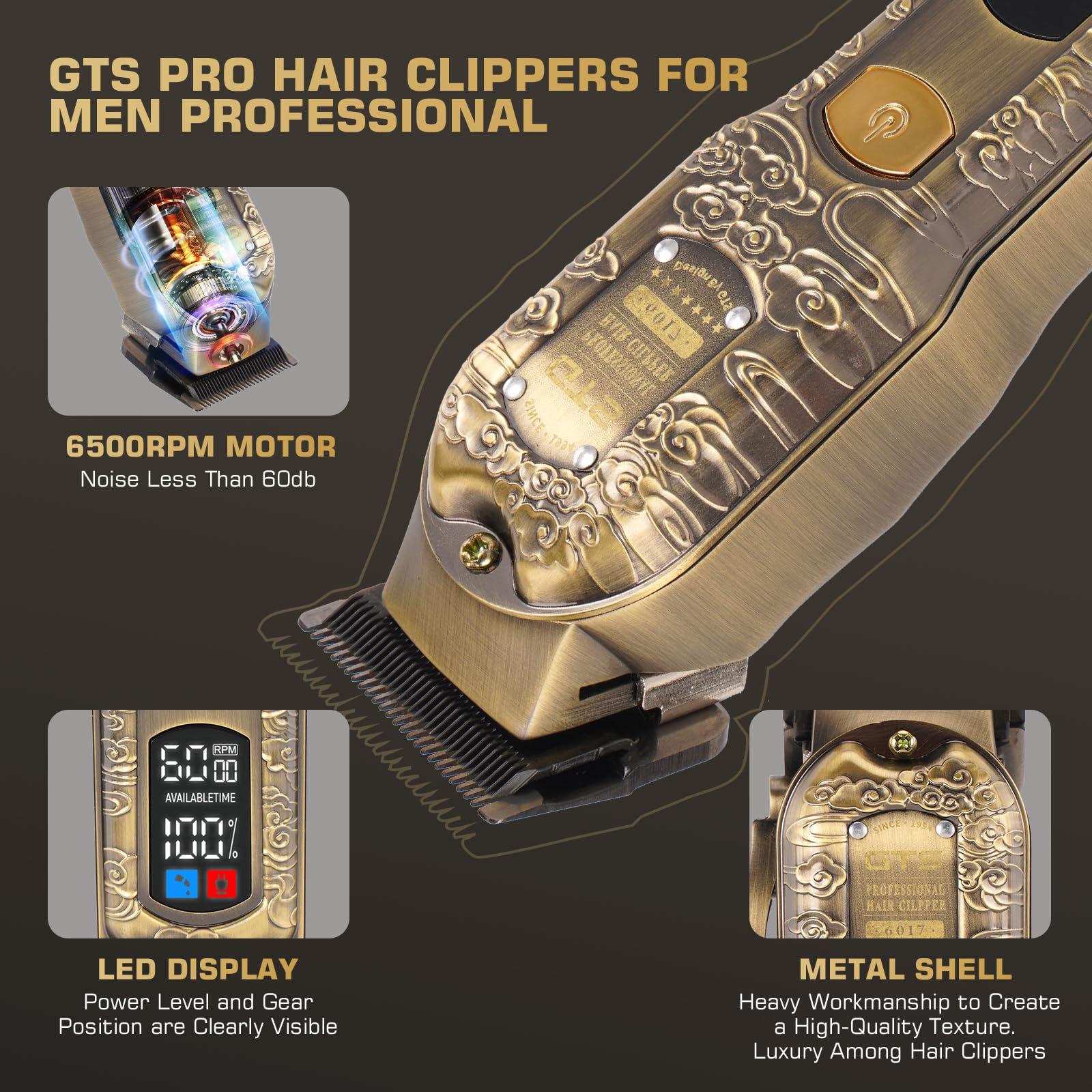 GTS PRO clipper guards and attachments image showcases eight guards for versatile length control.