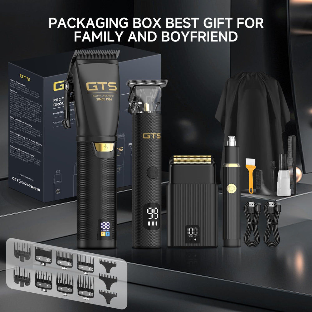 GTS PRO cordless hair trimmer in use enables portability and salon-quality trims.