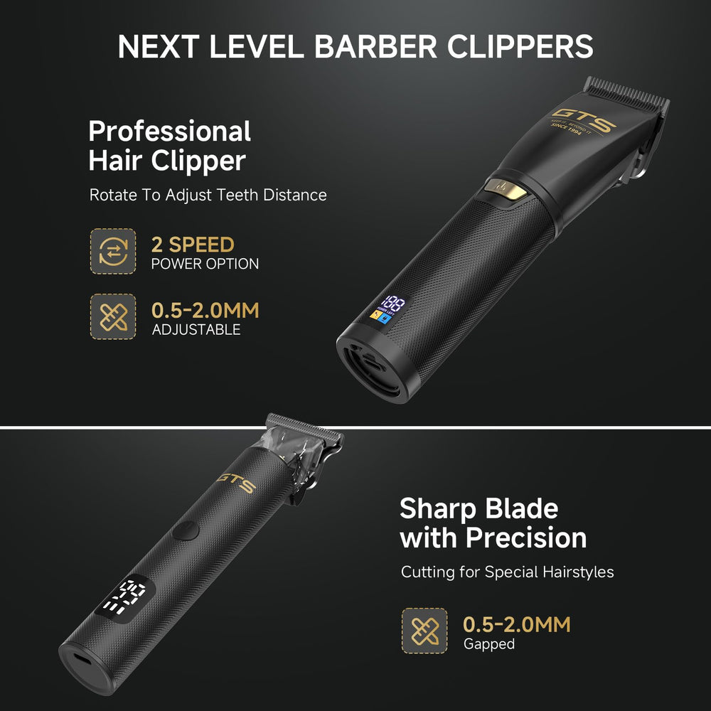 GTS PRO hair clippers side view shows ergonomic design for comfortable sessions.