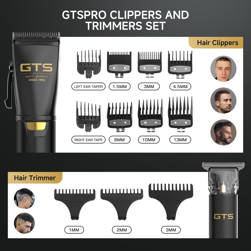 GTS PRO metal guide combs help create precise fades and blends.