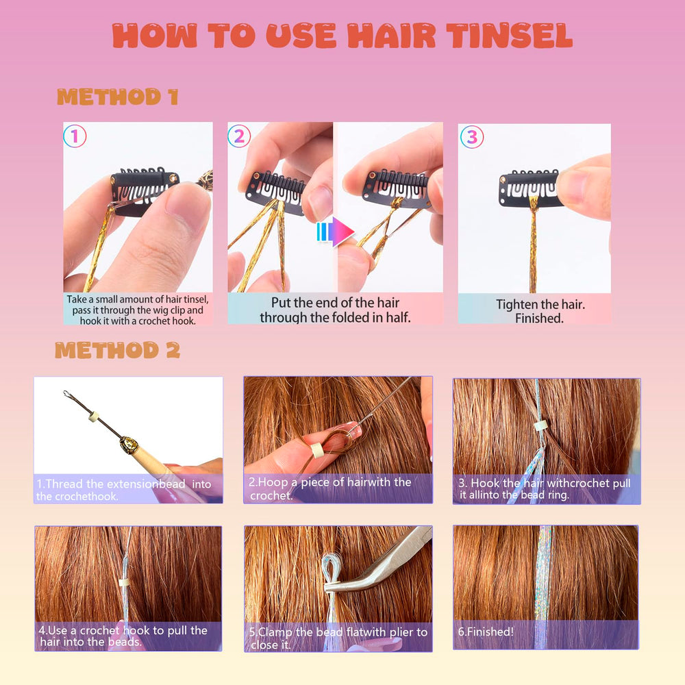 GTTUKK Hair Tinsel Kit includes crochet hooks, ponytail hoops, wig clips, and beads