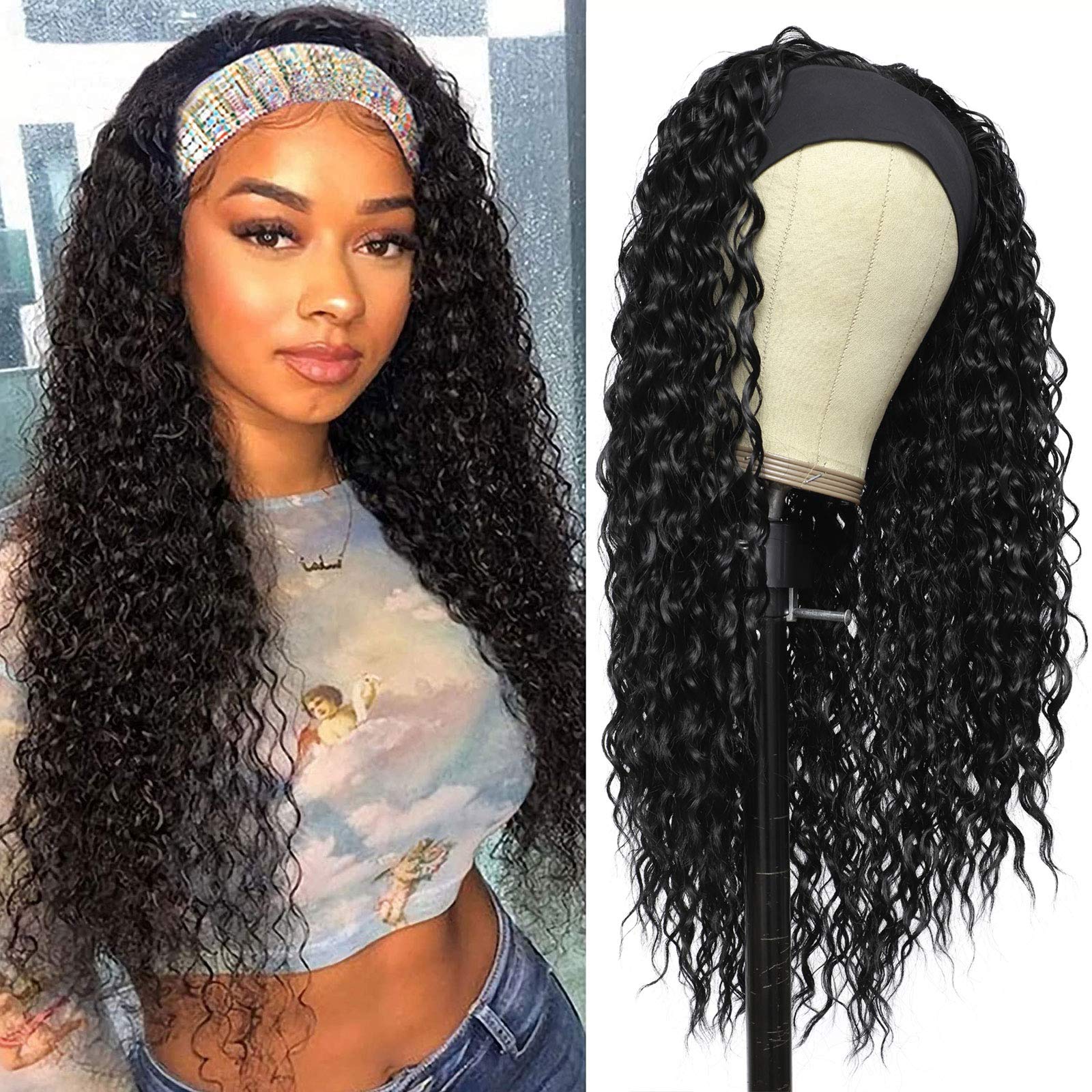 G&T Wig headband wig 24in wet and wavy close-up shows natural texture for everyday wear