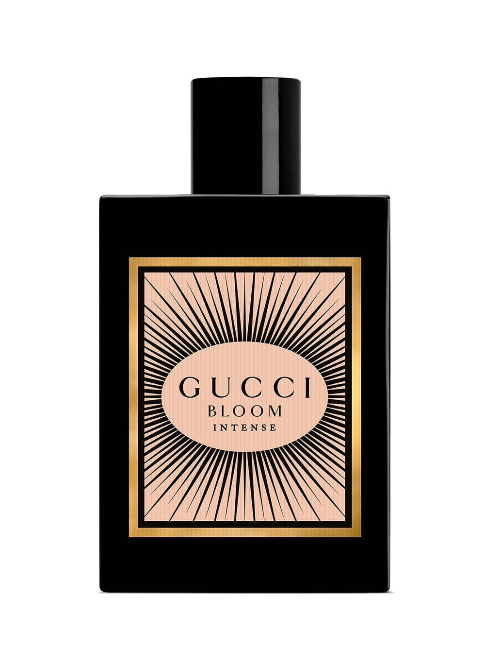 Gucci Bloom Intense cap closeup showing elegant packaging and premium fragrance