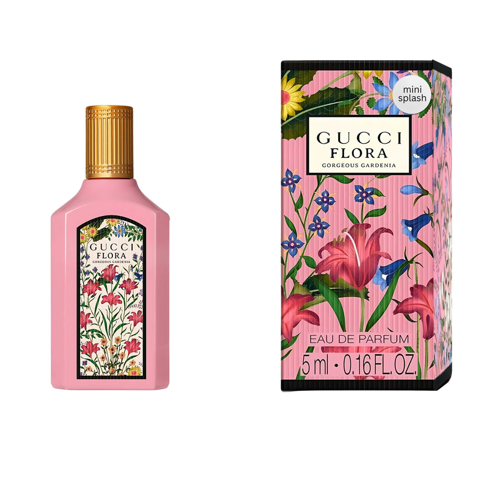 Gucci Flora Gorgeous Gardenia mini splash top 0.16oz bottle for on-the-go scent refresh.