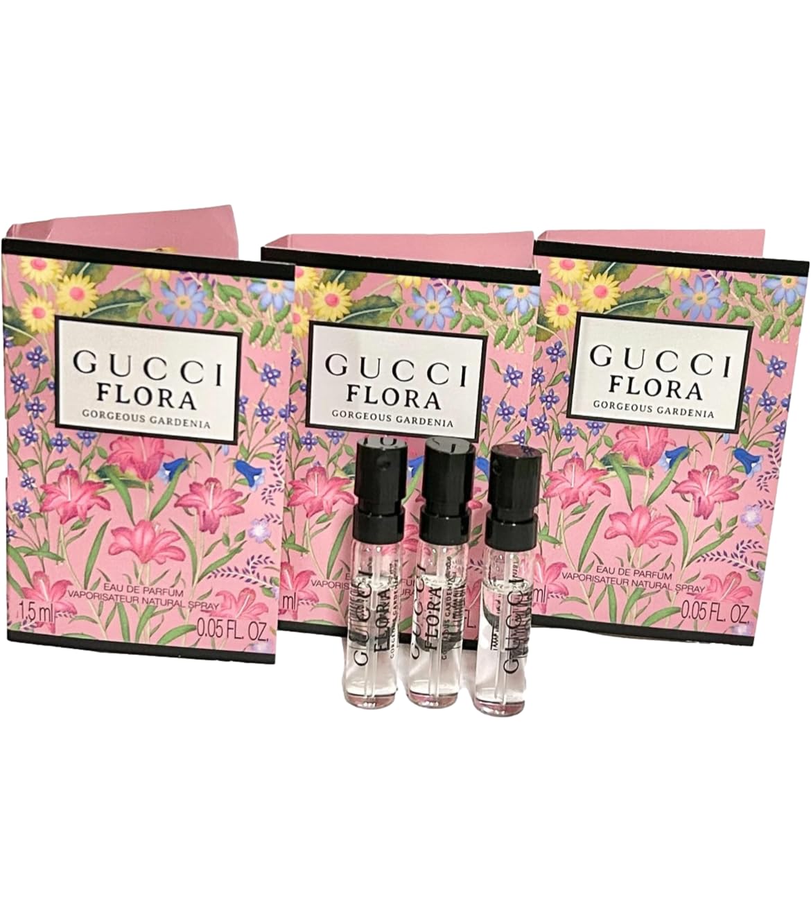 Gucci Flora Gorgeous Gardenia mini sprays for travel and sampling.