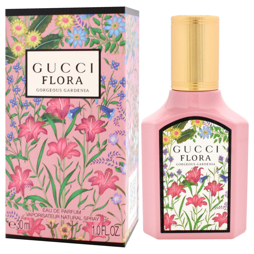 Gucci Flora Gorgeous Gardenia rose-bloom detail evokes fresh pear blossom notes.