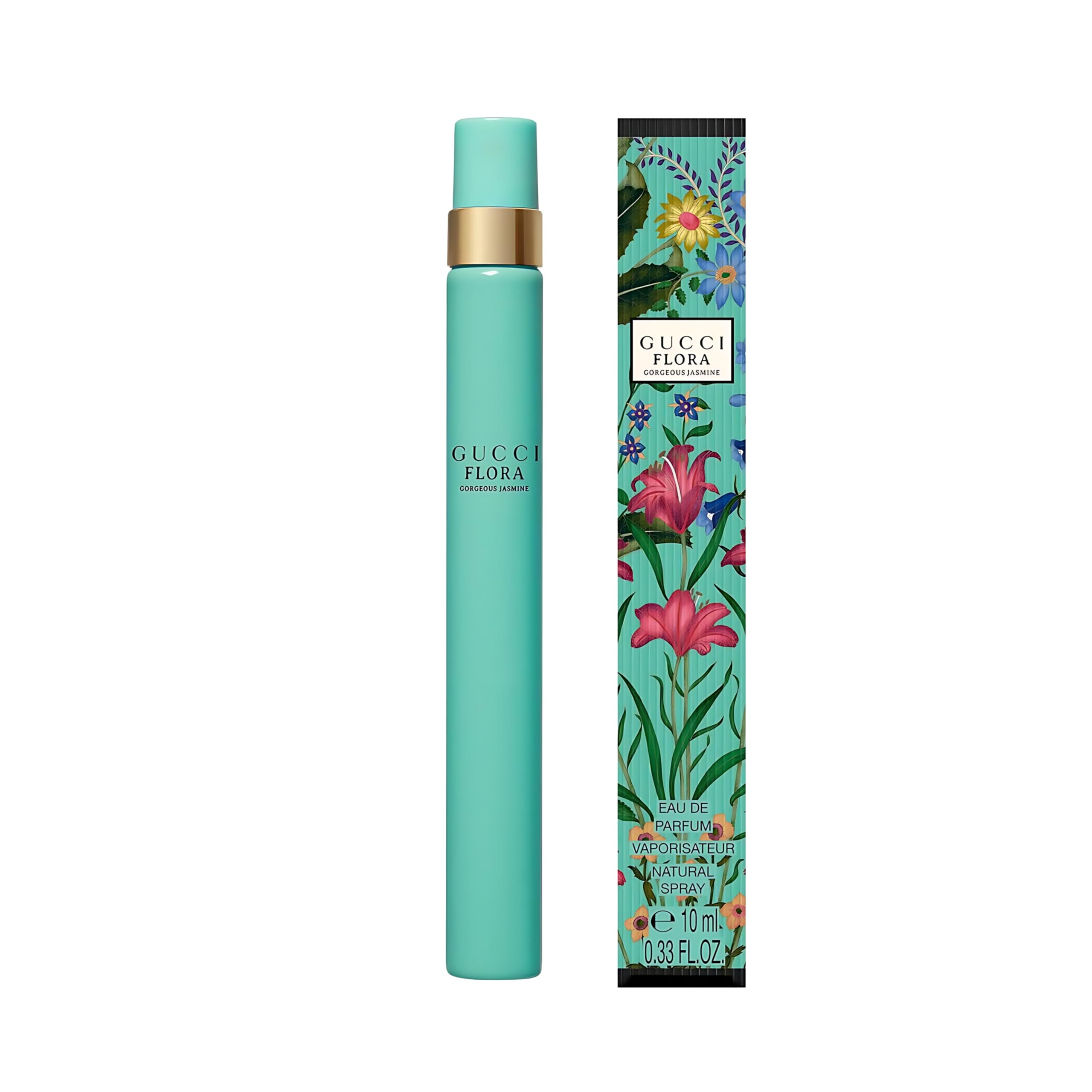 Gucci Flora Gorgeous Jasmine bottle closeup showcases sparkling florals for day-to-night wear.