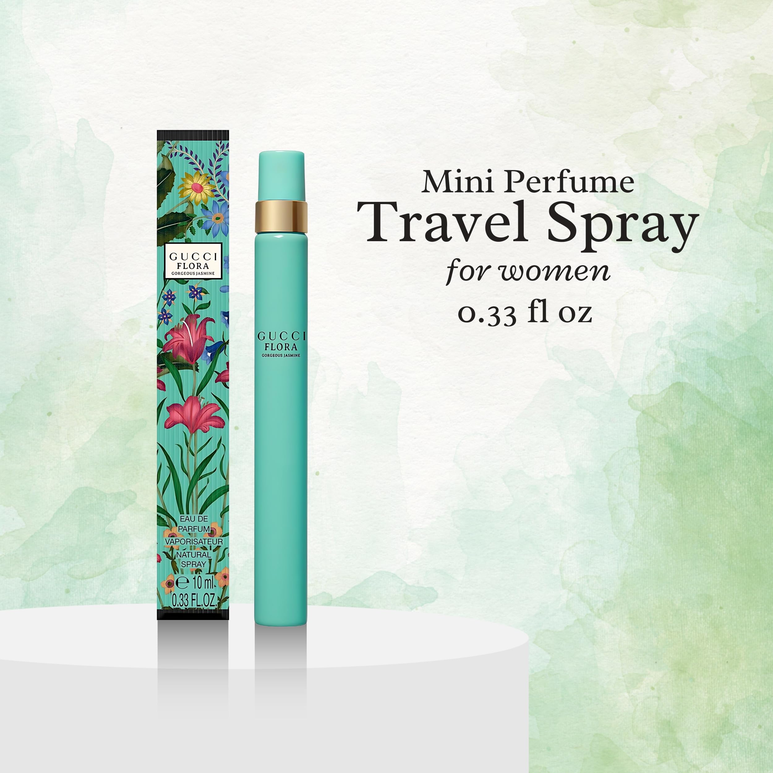 Gucci Flora Gorgeous Jasmine spray application shows easy, light daytime fragrance use.