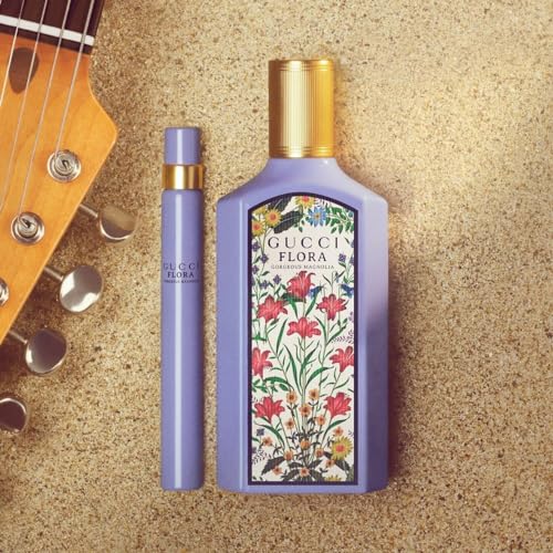 Gucci Flora Gorgeous Magnolia edp atomizer closeup showcases smooth spray for daily wear.
