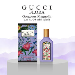 Gucci Flora Gorgeous Magnolia bottle closeup shows elegant floral notes.